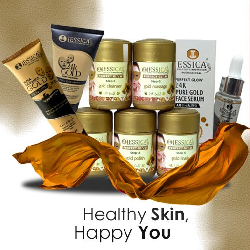 GOLD SERIES PACK OF 4 [5 STEPS GOLD FACIAL, GOLD FACIAL FOAM, GOLD SERUM  AND GOLD PEEL OF MASK]